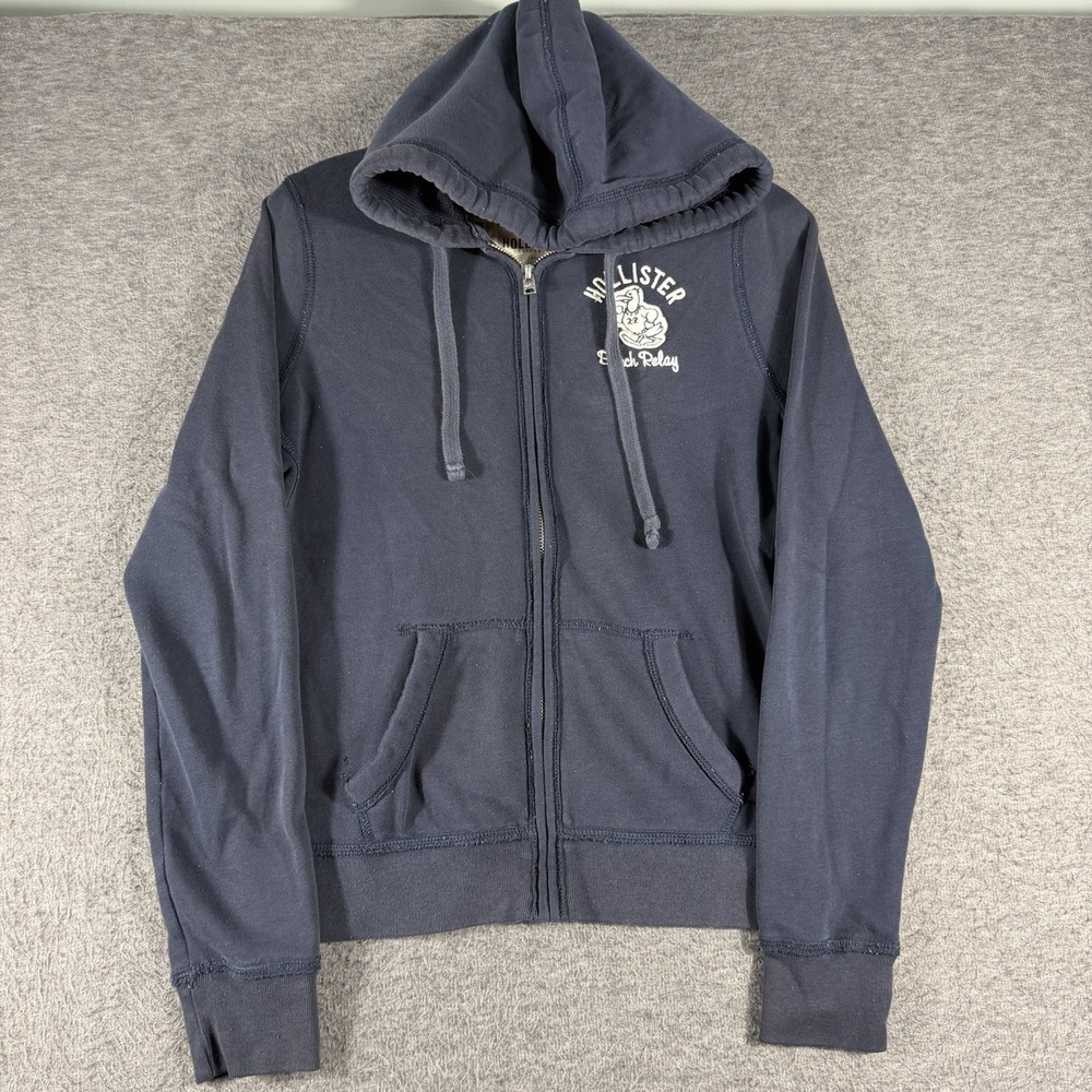 Vintage Y2K Hollister Zip Up Hoodie Thermal Lined Hood Women's SZ L Beach Relay